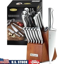Self-Sharpening Kitchen Knife Set W/ Block High Carbon Stainless Steel Knives US