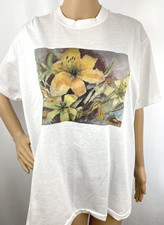 Women's White Floral Transfer Graphic T-Shirt Short Sleeve Size Large