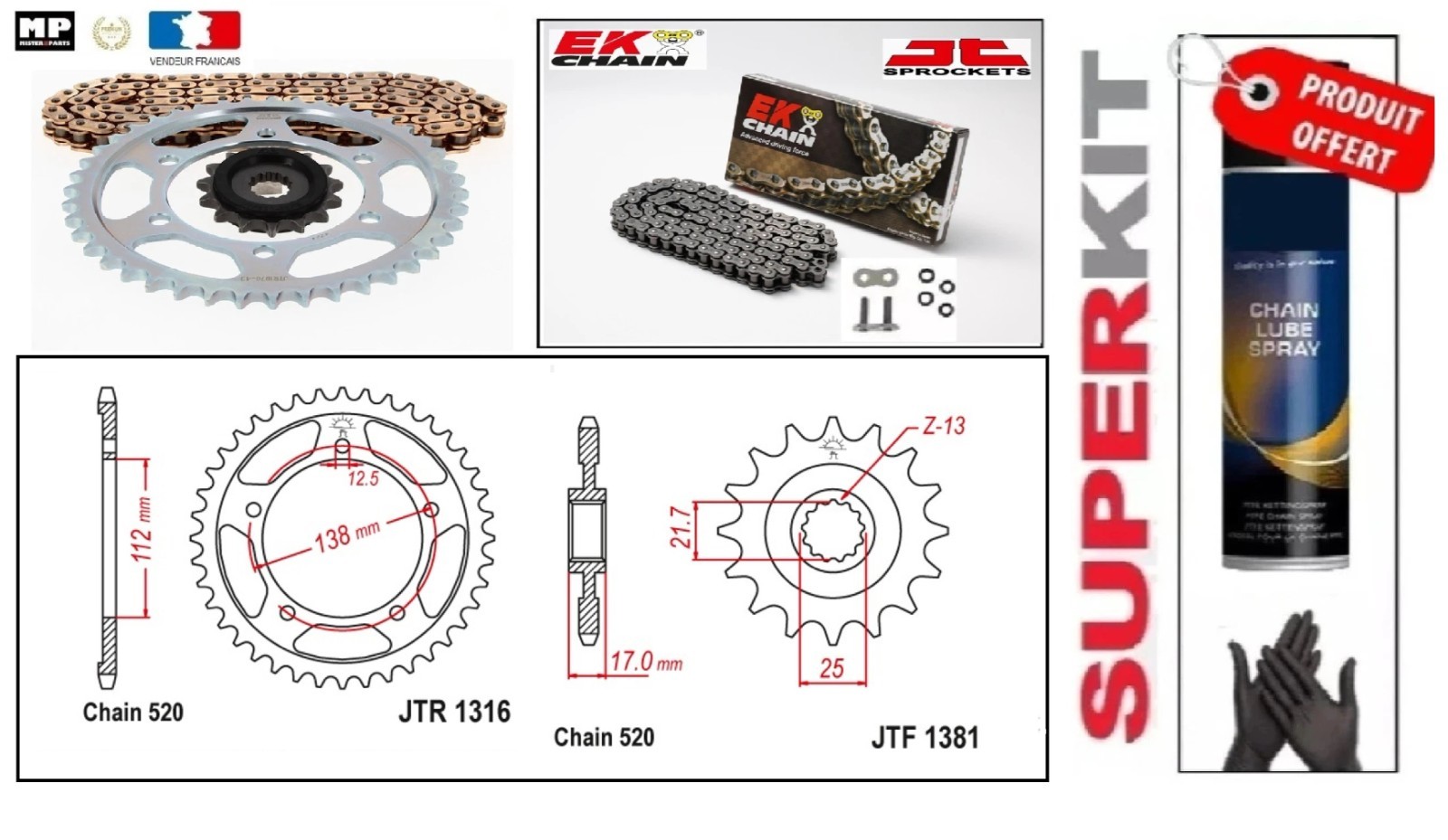 Kit chaîne SRX2 Pignon 15 Couronne 41 pour Honda CB 500 X 2013-2015