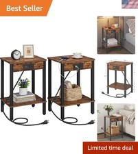 Side Table with Charging Station End Tables with USB and Outlets Small Space