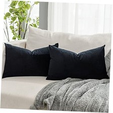 Decorative Lumbar Velvet Throw Pillow Covers 12x20 20" x 12" Pack of 2 Black