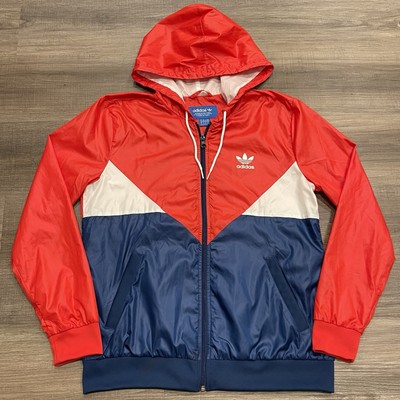Adidas Originals Jacket Adult M Full Zip Hooded Windbreaker R/W/B