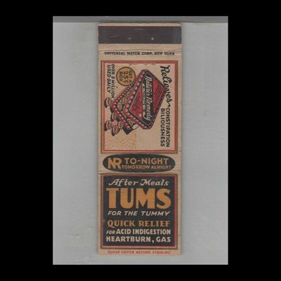 Matchbook Cover 1930's Tums For The Tummy Quick Relief