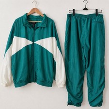 Vintage 90s Shell Suit Tracksuit Teal Colorblock Retro Athleisure Streetwear L