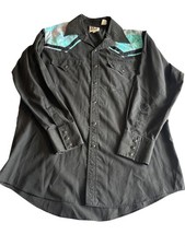 Ely Cattleman Black Western Shirt 16-33 Snap Button Turquoise Yoke Vintage Mens