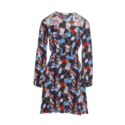 Sandro Paris Damen Kleid Mehrfarbig Flaggen Print Satin Kurz Gr.0 XS 34 R20