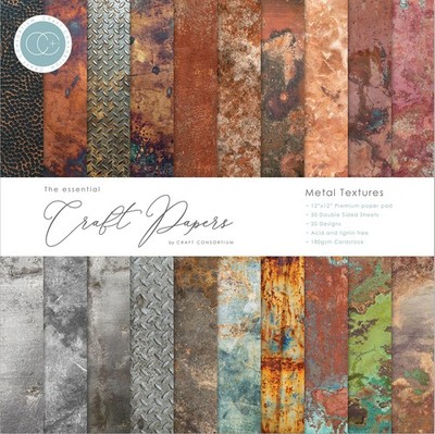 Craft Consortium Double-Sided Paper Pad 12X12 30/Pkg Metal Textures, 20 Designs
