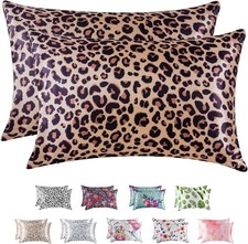 Satin Pillowcase for Hair and Skin Silk 2 Pack Queen Size Brown Leopard Sleep