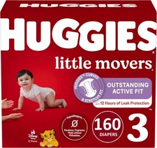 Huggies Little Movers Disposable Diapers, Size 3 (16-28Lbs), *160 Count*