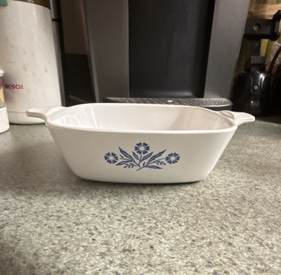 CorningWare White/Blue Floral Rectangular Ceramic Casserole Dish w/ Handles