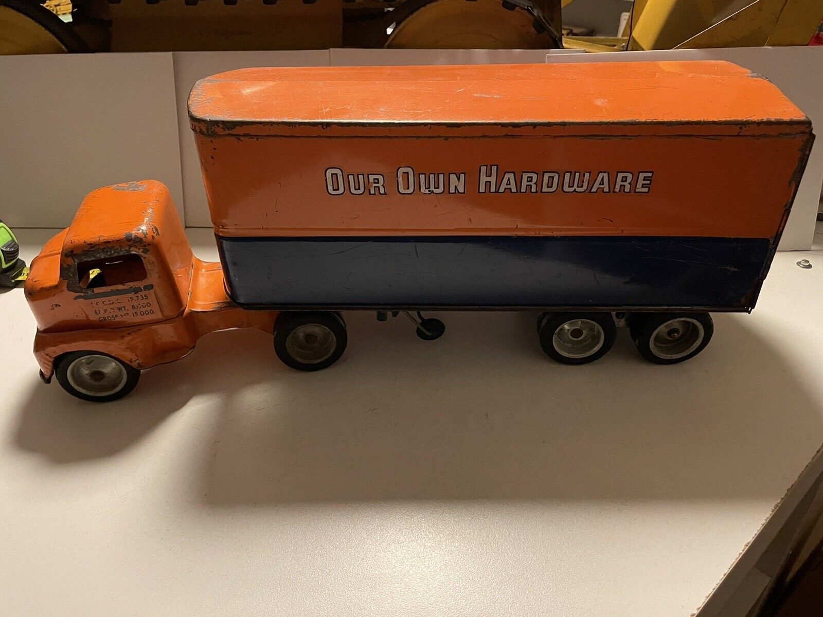 Vintage 1953 Tonka Blue & Orange Our Own Hardware Semi Truck Trailer TANDEM Axle