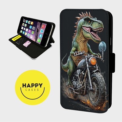 Dinosaurier Motorrad Räder - Kunstleder Klapp Handy Hülle Cover - iPhone/Samsung