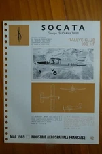 DOCUMENT USIAS 1969 SUD AVIATION SOCATA RALLYE CLUB 100HP F-BRDQ AIRCRAFT AVION 