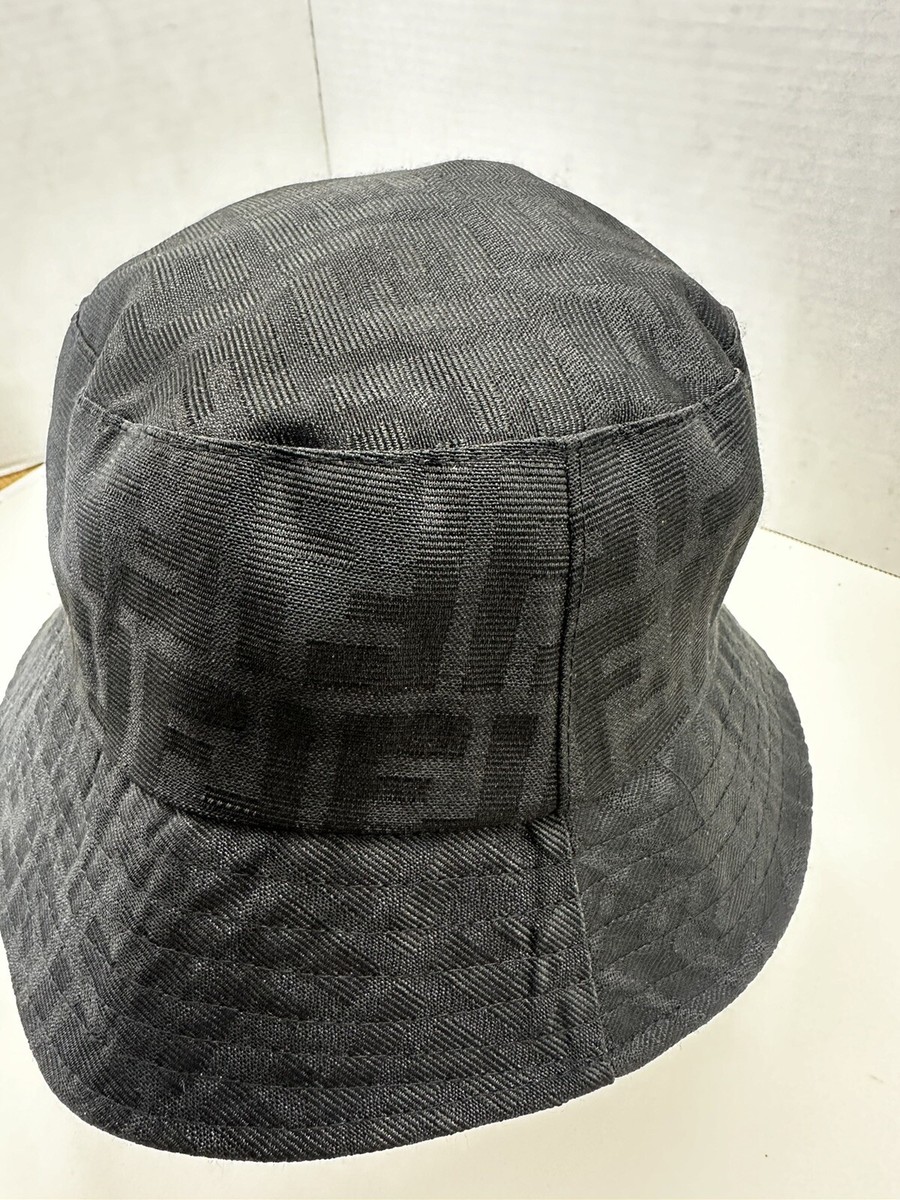 Fendi FF Zucca Monorgram Canvas Bucket Hat Cap Vintage Head Black