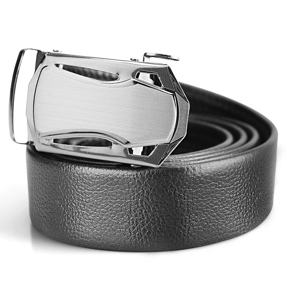 Men's Ratchet Dress Belt | Automatic Buckle | Adjustment | PU Leather | 47.2" | - Image 4 of 4