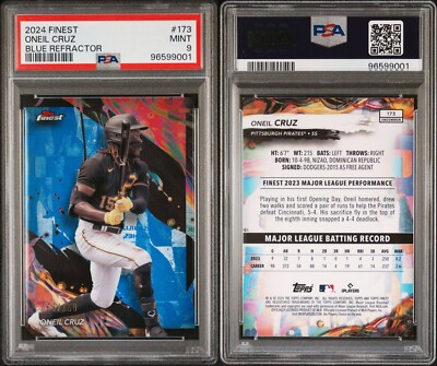 【送料込】 シリアル1枚限定 Topps タイラー・メギル パラレル 1of1 2024 Topps Finest O'Neil Cruz Blue Refractor #173 69/150 PSA 9