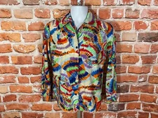 vintage 60s psychedelic rainbow blouse sz 12 dart collar mod grunge boho funky
