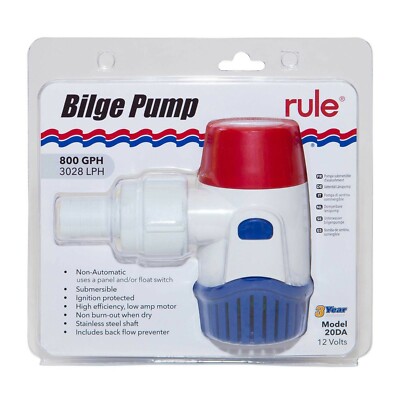 Rule Bilge Pump 800 GPH 12V 20DA ヨット用 Rule 20DA 800 GPH Bilge Pump 12V DC Non Automatic 3/4