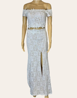 Sequin Heart Size XS Off White Two Piece Glitter Lace Gown Dress Lined  Embroider | eBay