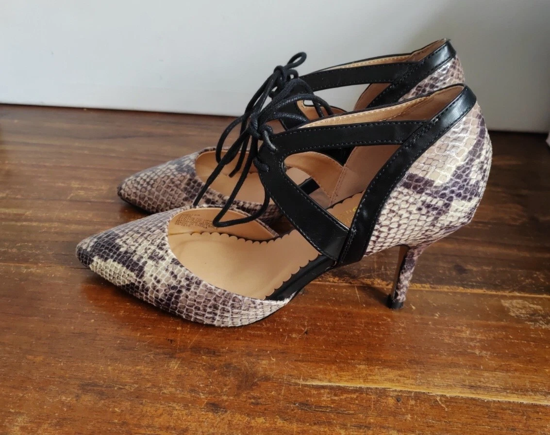 Grey Snakeskin Open Court Shoes Size UK 4 EU 37 Lace Up DUNE Head