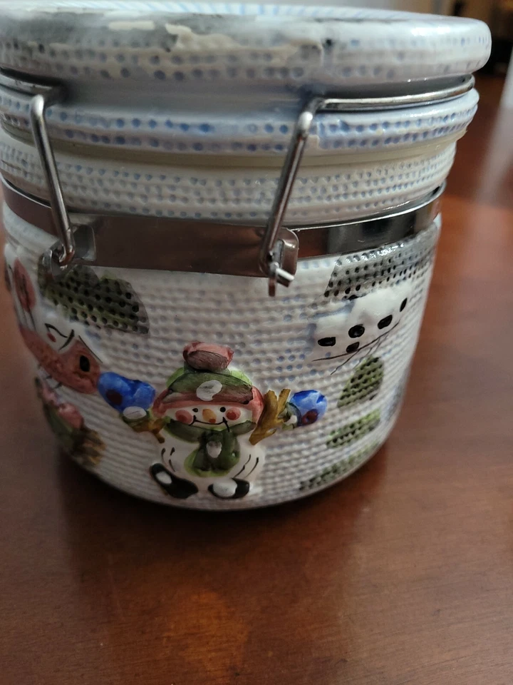 Snowman Textured Hinged 5" Cookie Jar and Locking Lid Coffee Tea Canister - Image 2 of 4