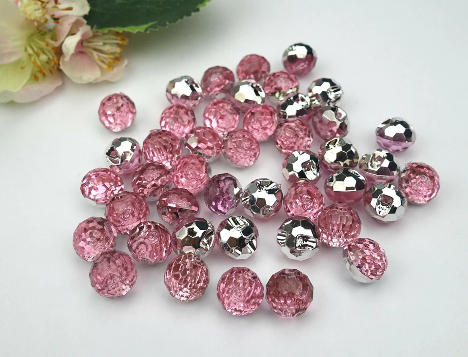 4 Steg Ösen Knöpfe rosa rund facett Kugel 12mm durchsichtig silber Kunststoff - Bild 3 von 4
