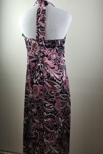 Baby Phat Maxi Dress Y2K 90s Long Halter Silky Women's 9 Small Paisley Black - Picture 9 of 11