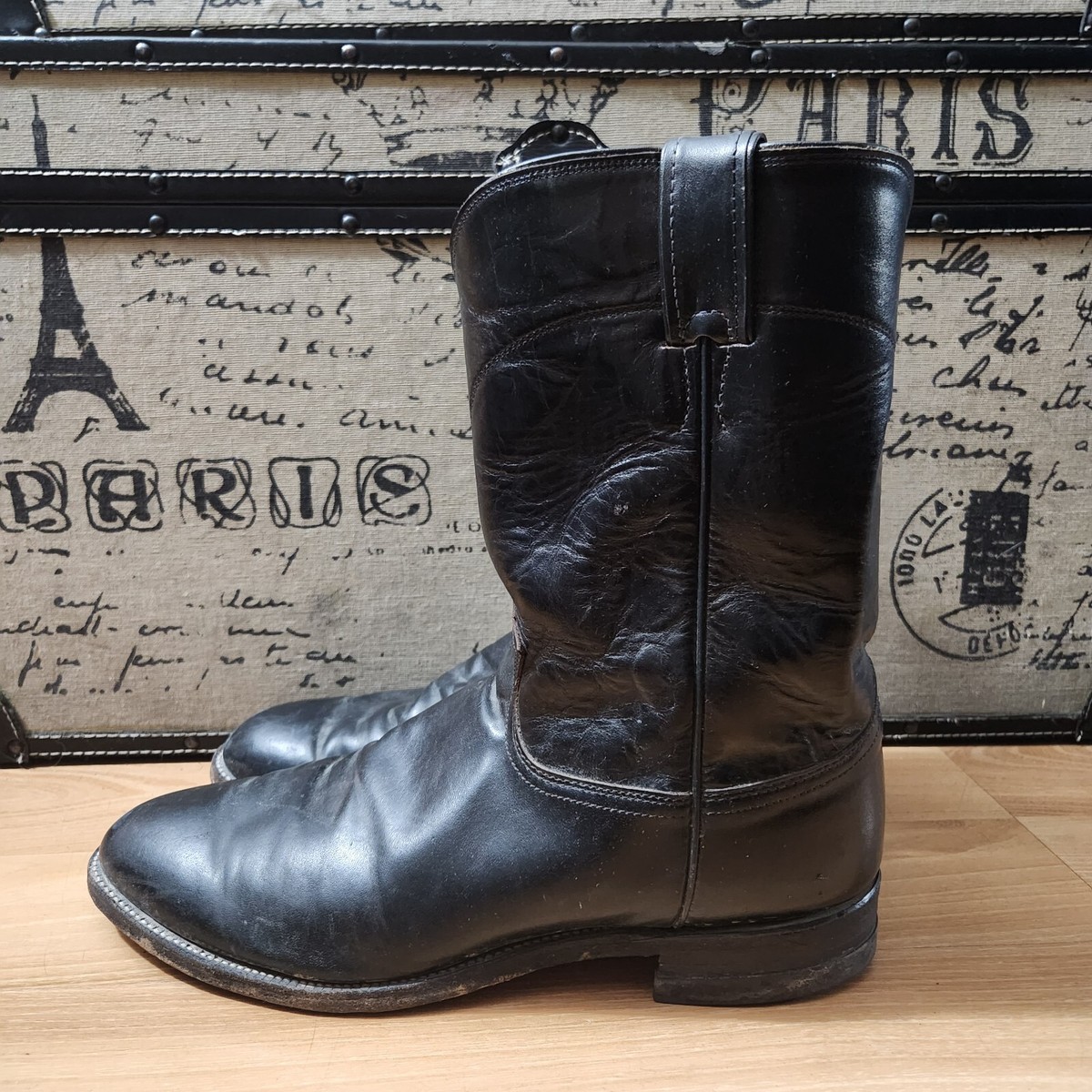 Justin Boots Black Leather Moto Combat Boots Men\'s 10.5 E made in Mexico Justin Black Leather Boots Men main image 3