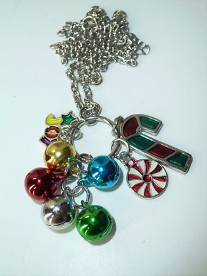 Claire's Necklace Holiday Joy Candy Canes and Jingle Bells 21'' USA SELLER 
