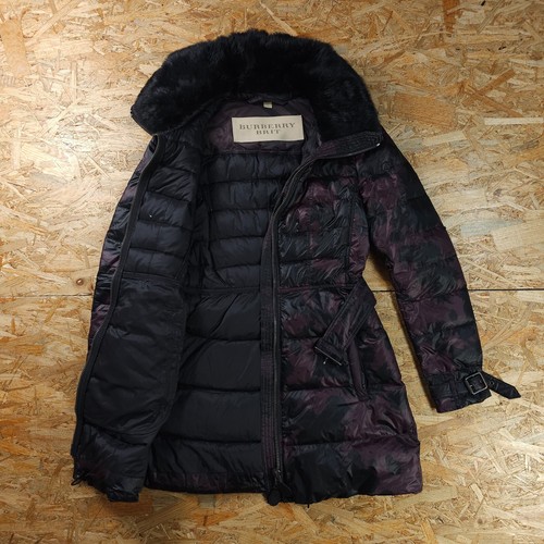 Burberry Brit Goose Down Rabbit Fur Womens Belted Parka Jacket Designer XS - Picture 12 of 19