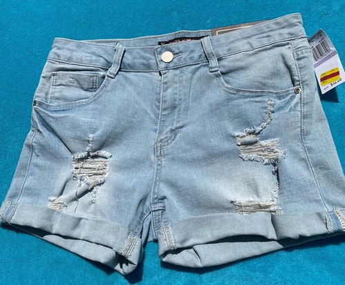 Dollhouse Denim Shorts Womens 11/12 Blue Cuffed Pockets Distressed Stretch - Picture 2 of 11