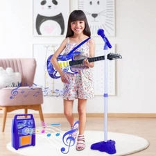 Kids Blue Karaoke Electric Guitar Set MP3 Player Learning Toys Microphone, Amp