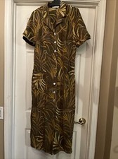 VINTAGE SZ 42 8-10 100% CUPRO VITTORIA VERANI LONG MAXI BUTTON DOWN DRESS LEAVES