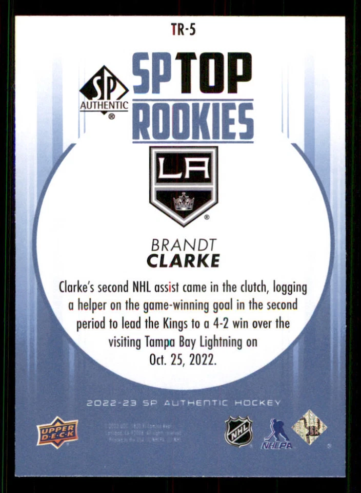 2022-23 SP Authentic Top Rookies Blue #TR5 Brandt Clarke - Image 2 of 2