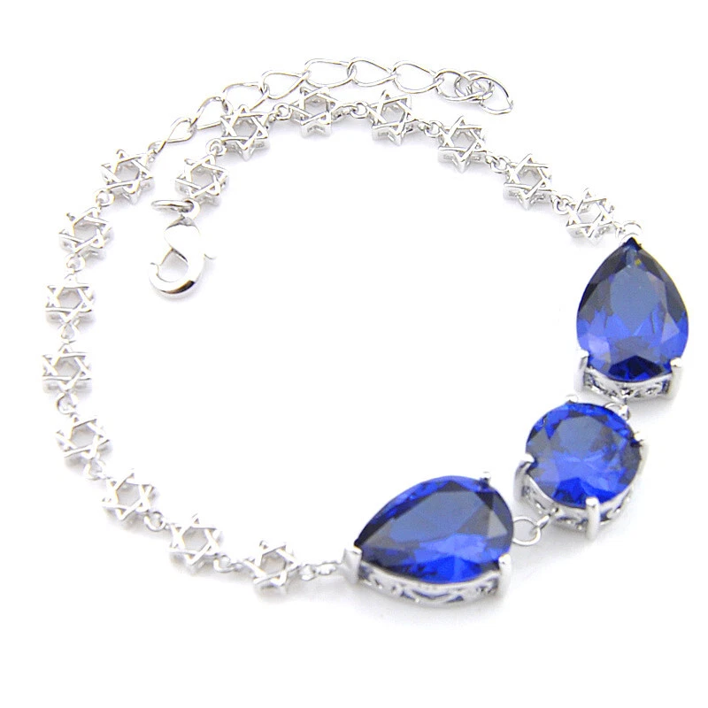 Unique Style Round Teardrop Swiss Blue Topaz Stars Silver Chain Bracelets - Image 2 of 4