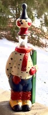 VTG 60s Italian Figural Skier Decanter Skeezix Cold Painted Glass 14" MCM Italy