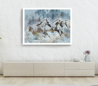 Horse Herd Print, Running Horse Wall Art, Vector Framed Animal Wall Art, 