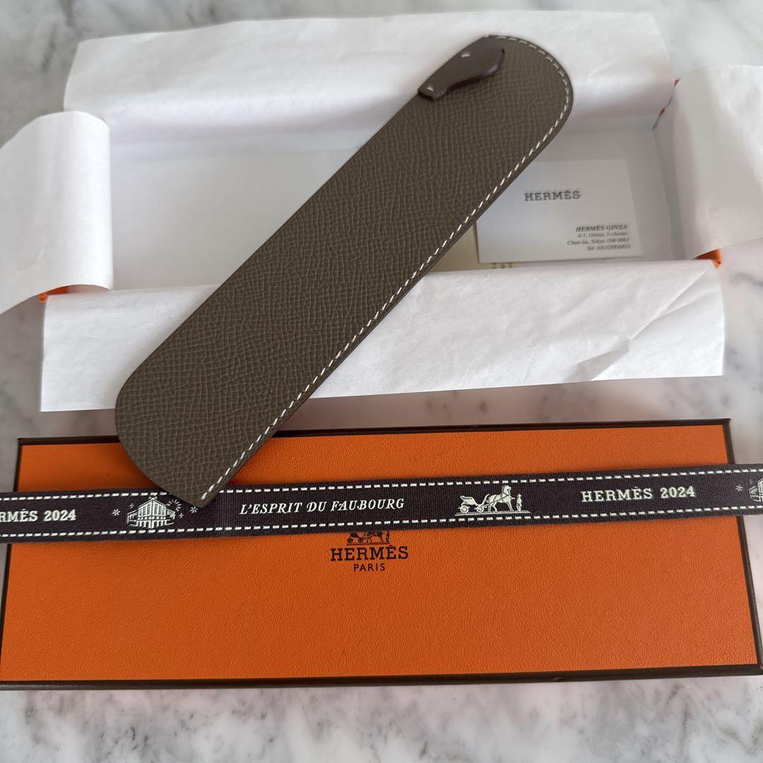 Hermes Bookmark Leather ETAUPE Mint with Box | eBay
