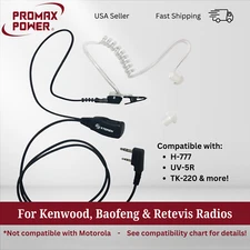 PTT Acoustic Earpiece Mic for Kenwood Baofeng 2-Way Radio TK-3160 NX UV-5R H777