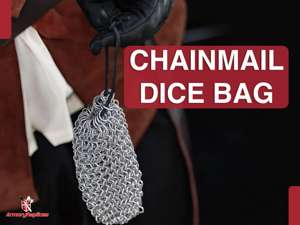 Bolso medieval para dados cota de malla LARP D&D bolsa para monedas con cordón de cuero Foto 3 de 4