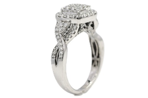 1.15 CT Natural Diamond Round Cut Halo Twisted Engagement Ring 10K White Gold - Picture 3 of 10