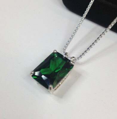 2Ct Emerald-Cut Lab Created Emerald Solitaire Pendant 14k White Gold Finish