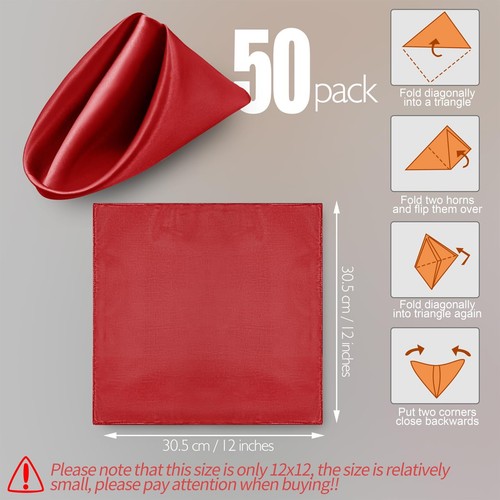 50 Pieces Red Satin Napkins - 12x12 Inches Cloth Napkins Square Satin Fabric ... - Picture 2 of 7