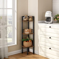 Small Corner Stand 3 Tier 39.6" Industrial Corner Ladder Shelves (Rustic Brown)