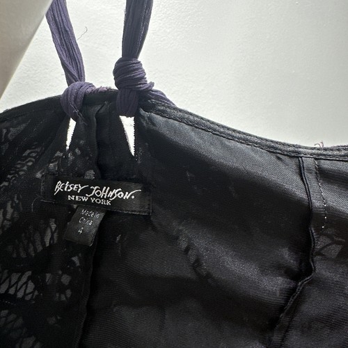 Betsey Johnson Dress Slip Lace Crochet Overlay Black Purple Vintage Y2K Size 4 - Picture 14 of 15