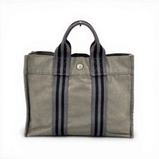 Auth HERMES Gray Canvas New Fourre Tout PM Handbag KC960