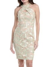 Vince Camuto Women's Green Criss-Cross Embroidered-Lace Bodycon Dress Size 4