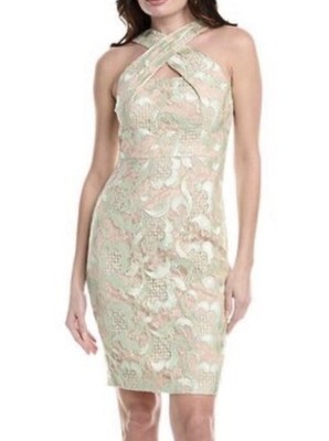 Vince Camuto Women's Green Criss-Cross Embroidered-Lace Bodycon Dress Size 4