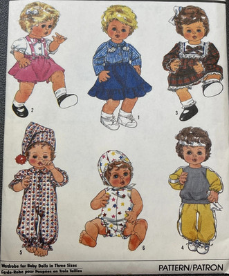 Vtg Simplicity 8376 Pattern Wardrobe for Baby Dolls Sized 13-14'' 15-16'' 17-18''