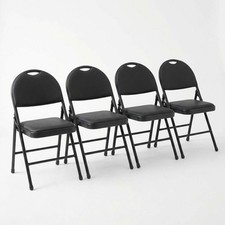 4 Pcs Folding Chair Leather Padded Folding Chairs, Sturdy Metal Foldable Chair